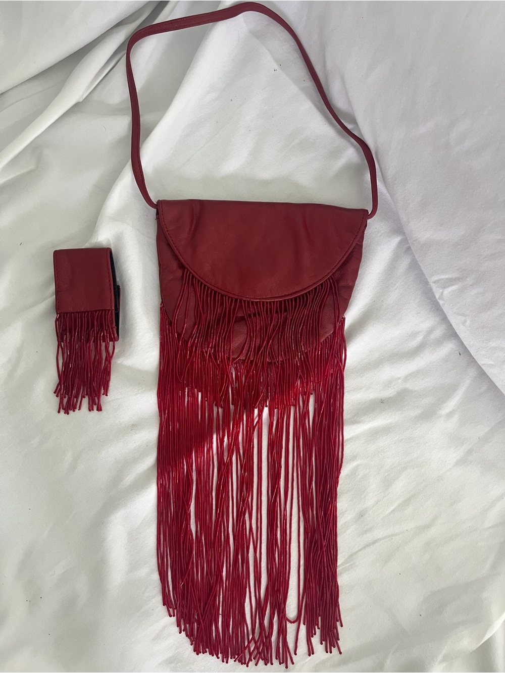 Banana Republic Red Fringe Crossbody Bag with Tassel Accent
